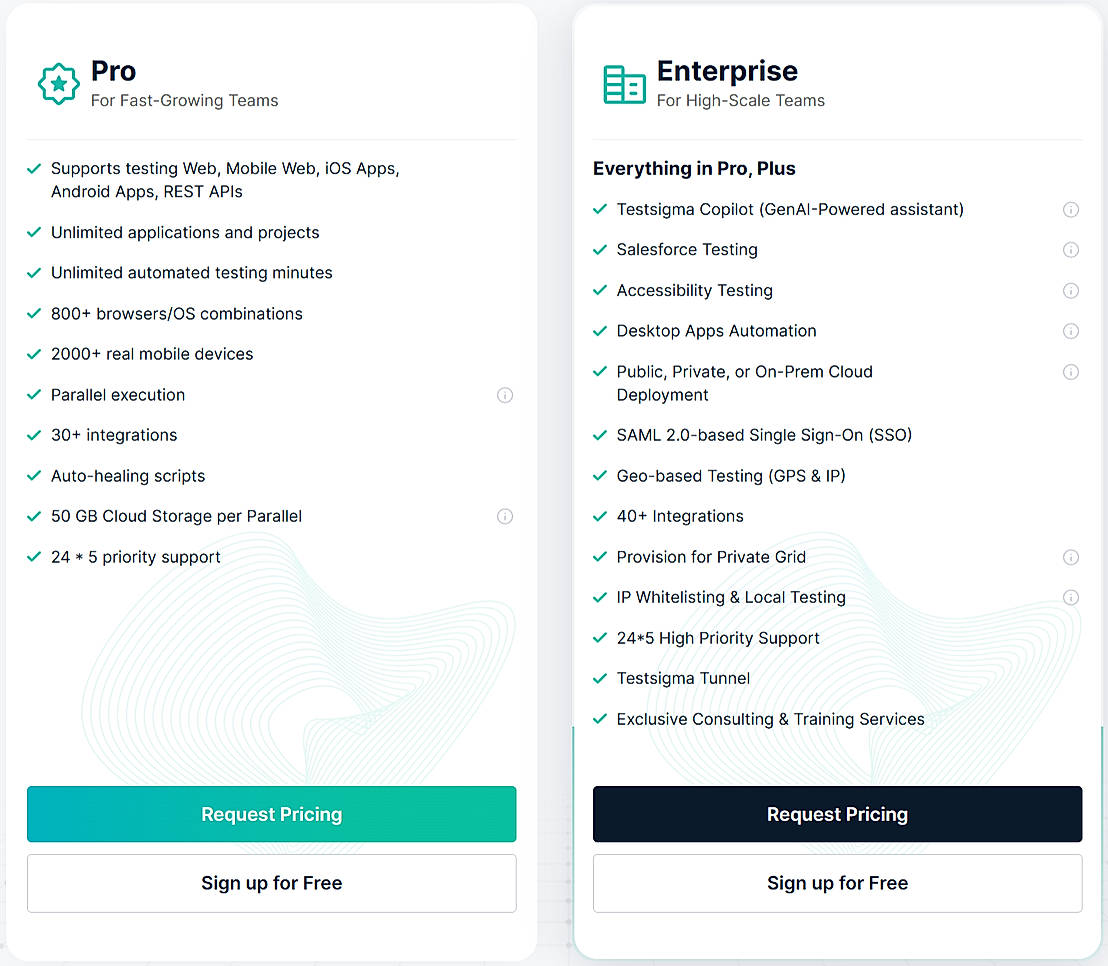 Pricing screenshot