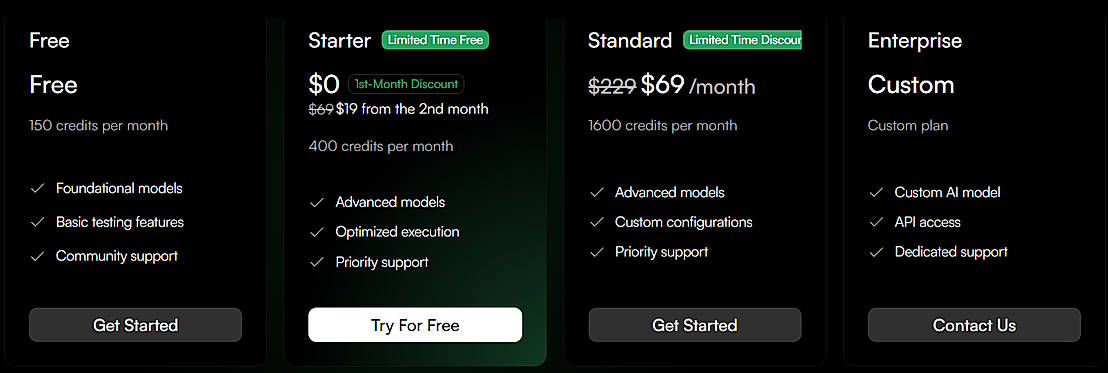 Pricing screenshot