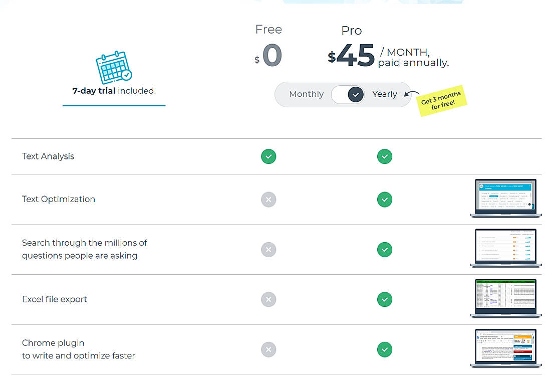 Pricing screenshot