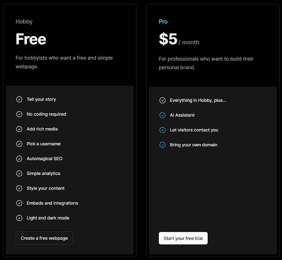 Pricing screenshot