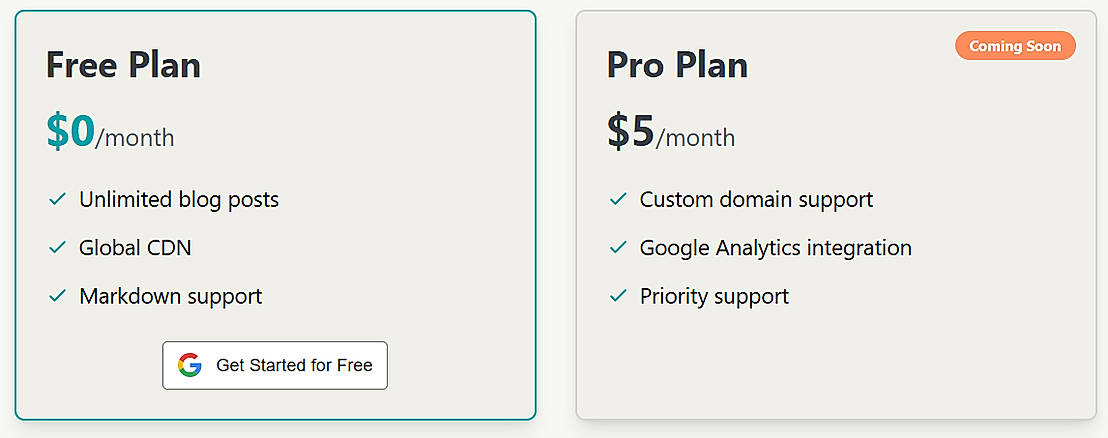 Pricing screenshot