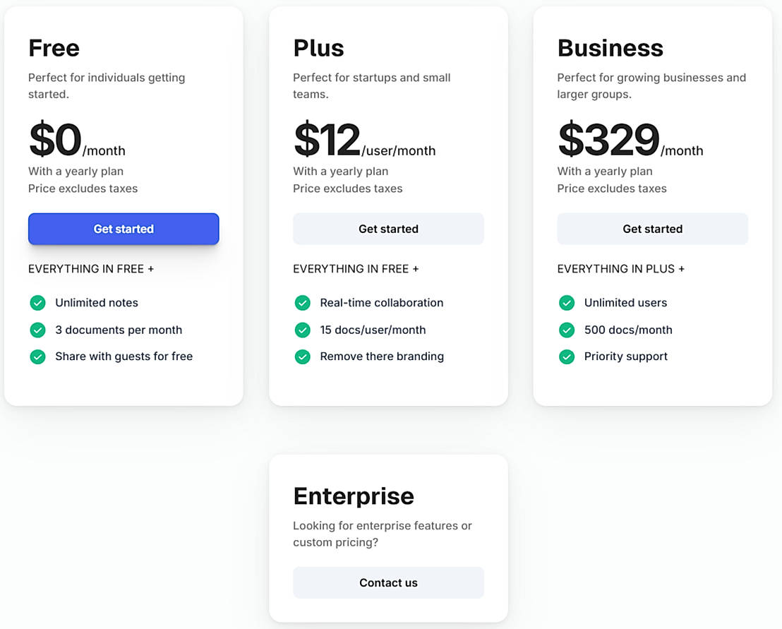 Pricing screenshot