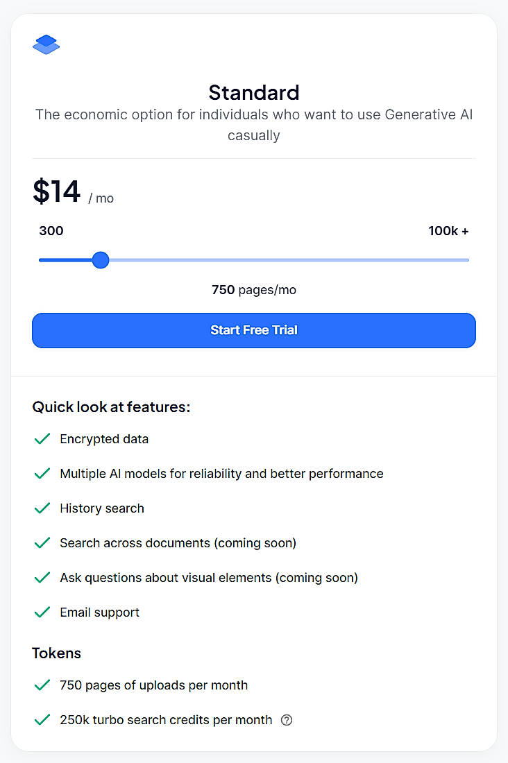 Pricing screenshot