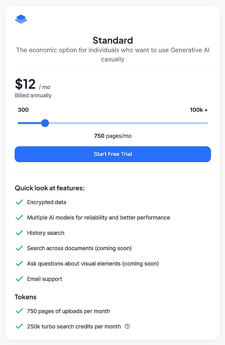 Pricing screenshot