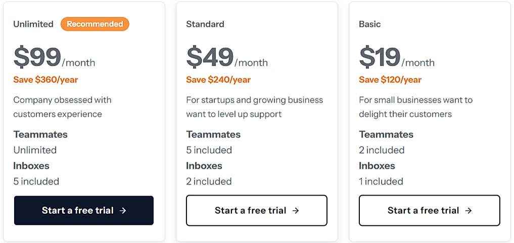 Pricing screenshot