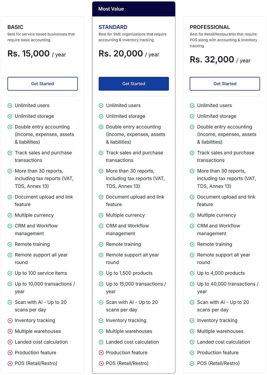Pricing screenshot