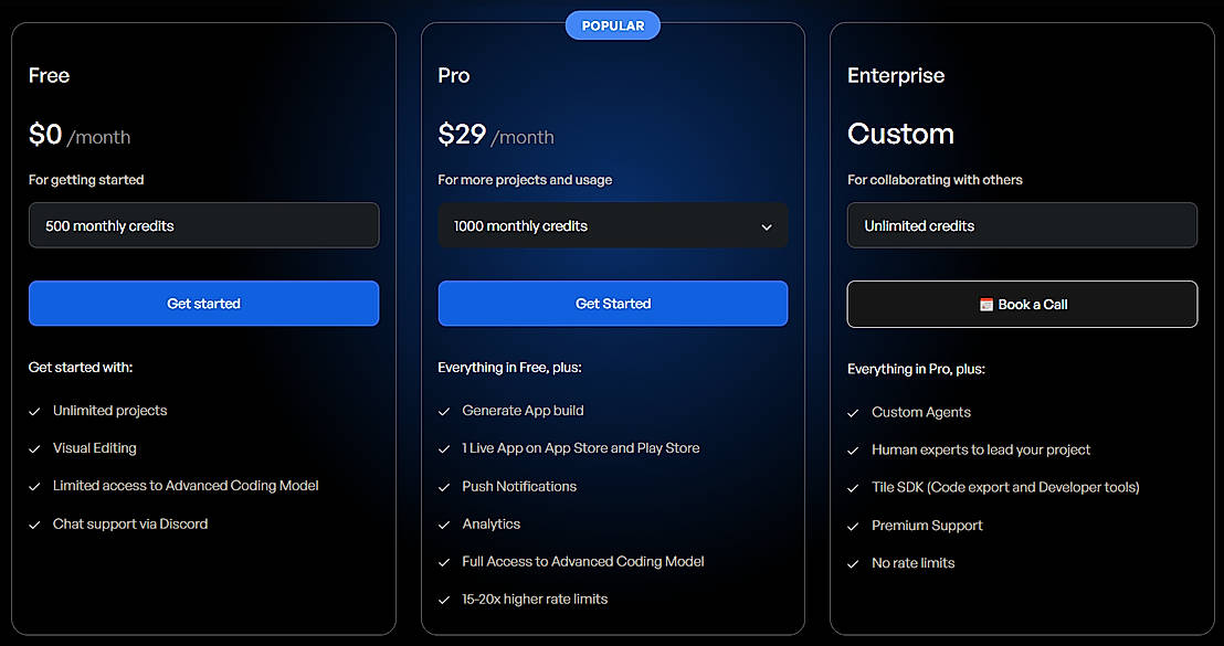 Pricing screenshot