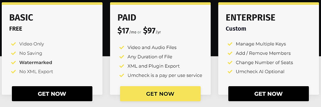 Pricing screenshot