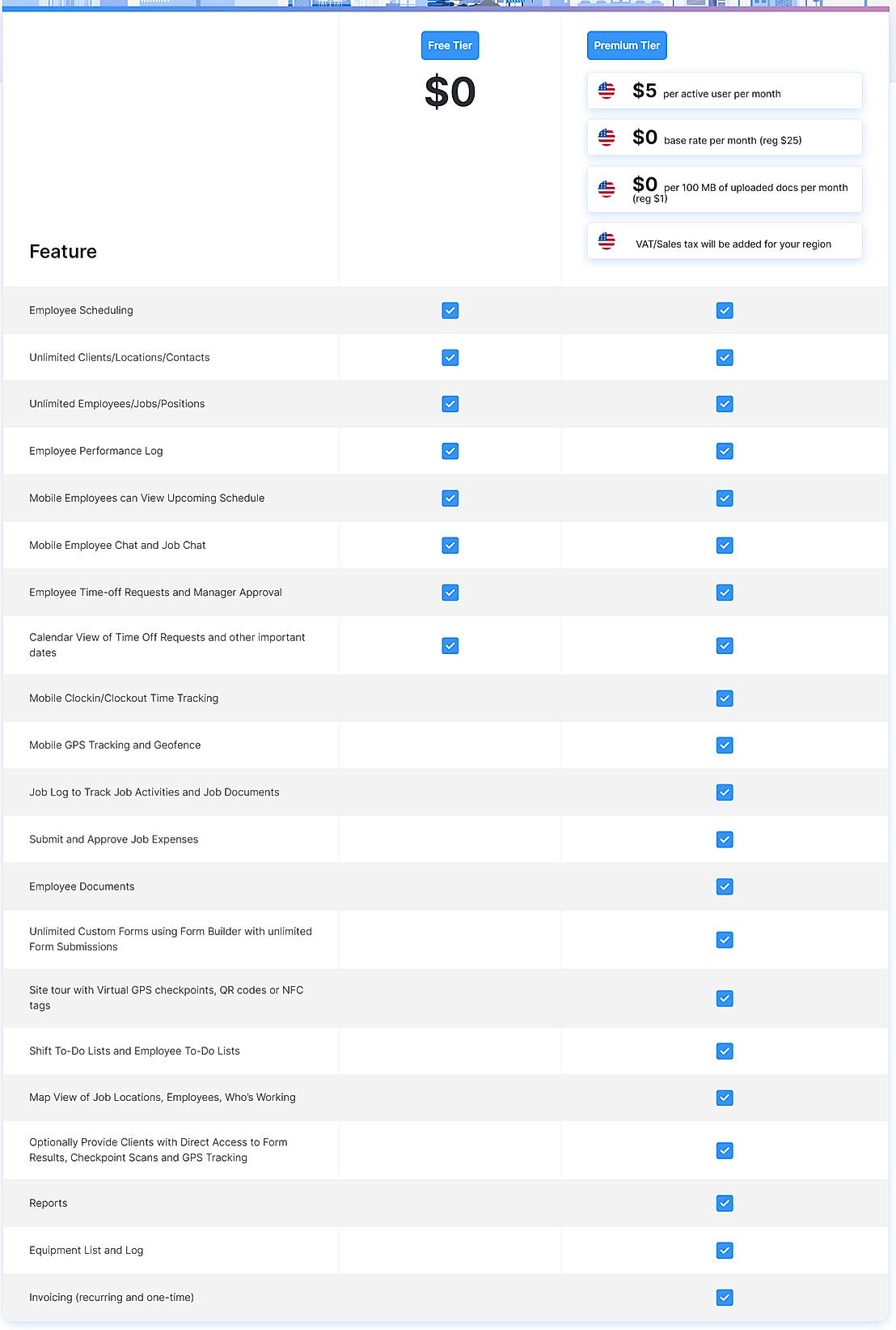 Pricing screenshot