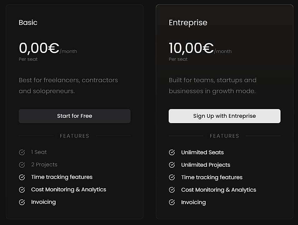 Pricing screenshot