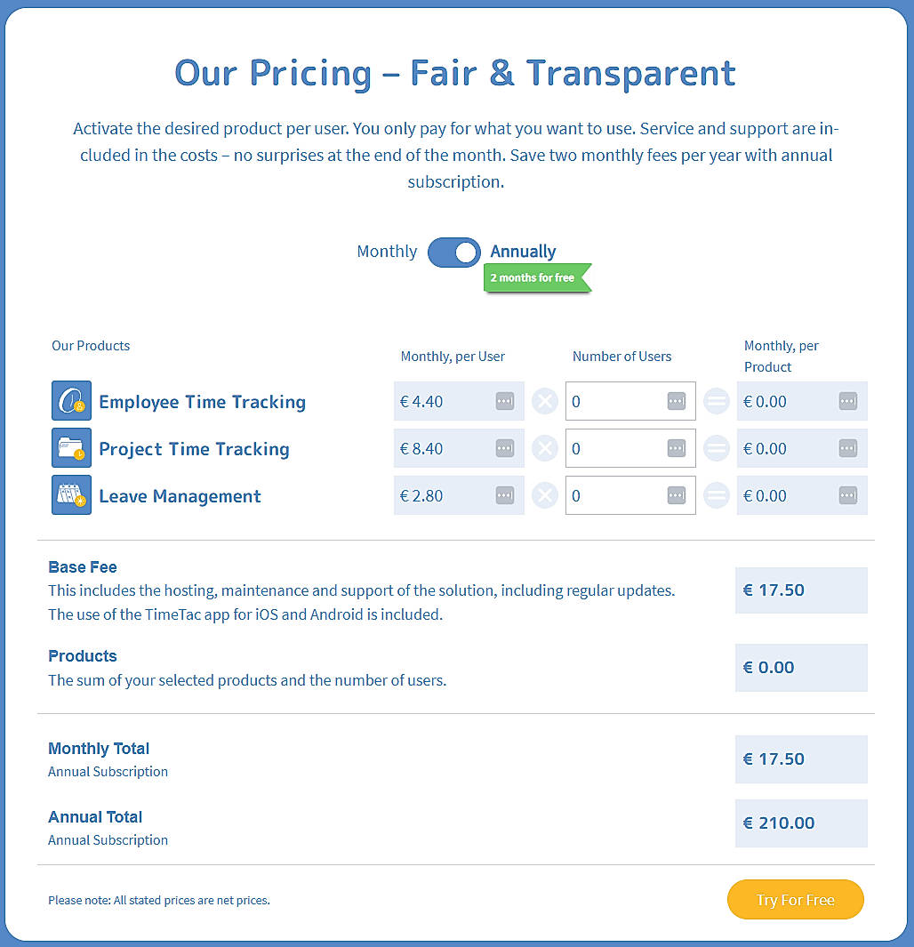 Pricing screenshot