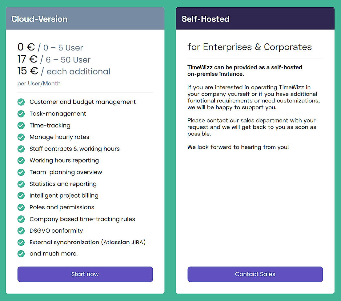 Pricing screenshot