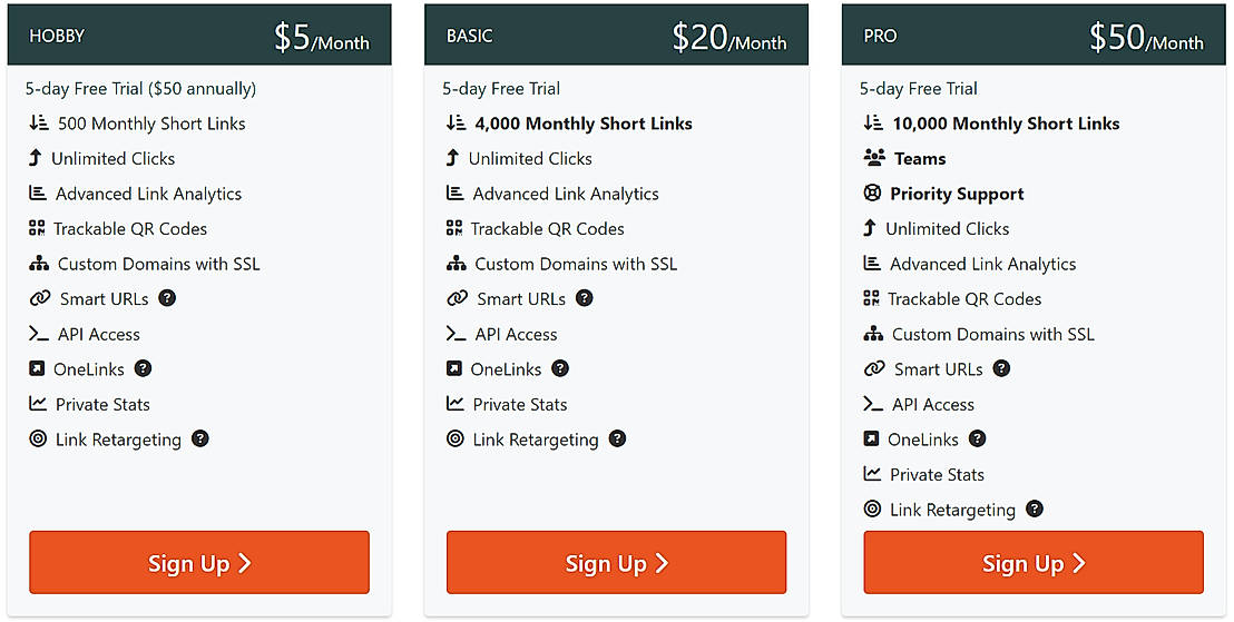Pricing screenshot
