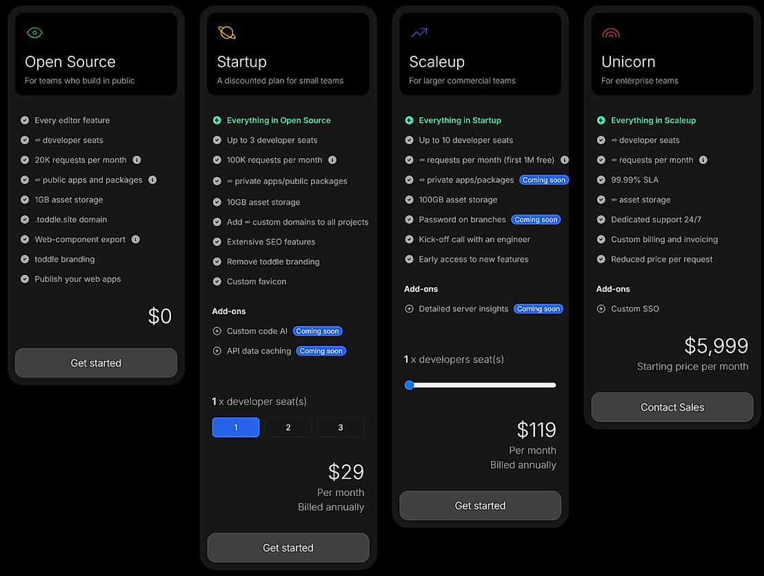 Pricing screenshot