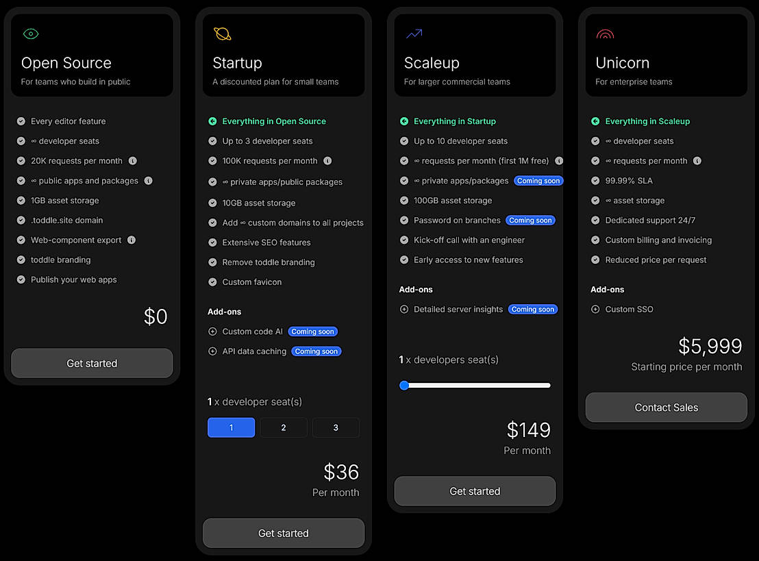 Pricing screenshot