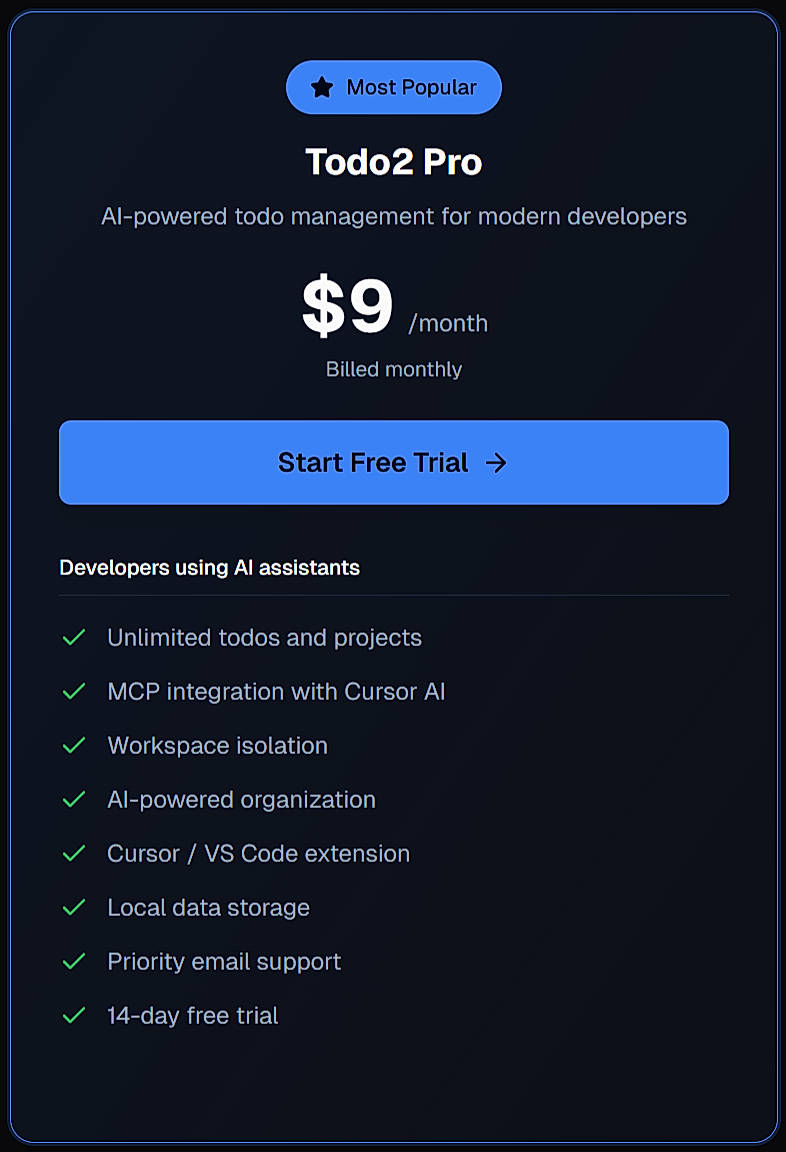 Pricing screenshot