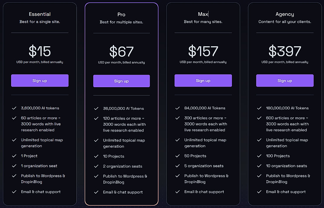 Pricing screenshot