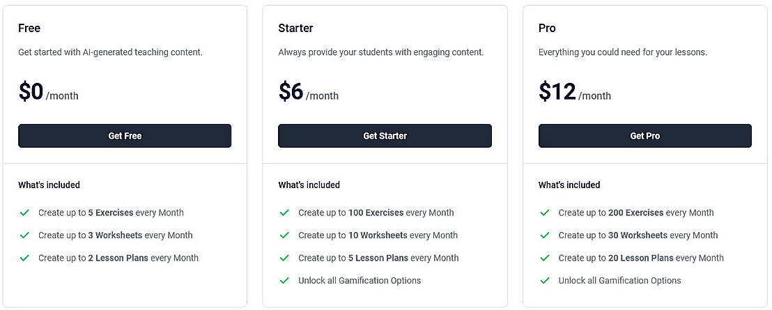 Pricing screenshot