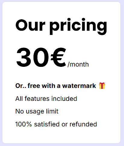 Pricing screenshot