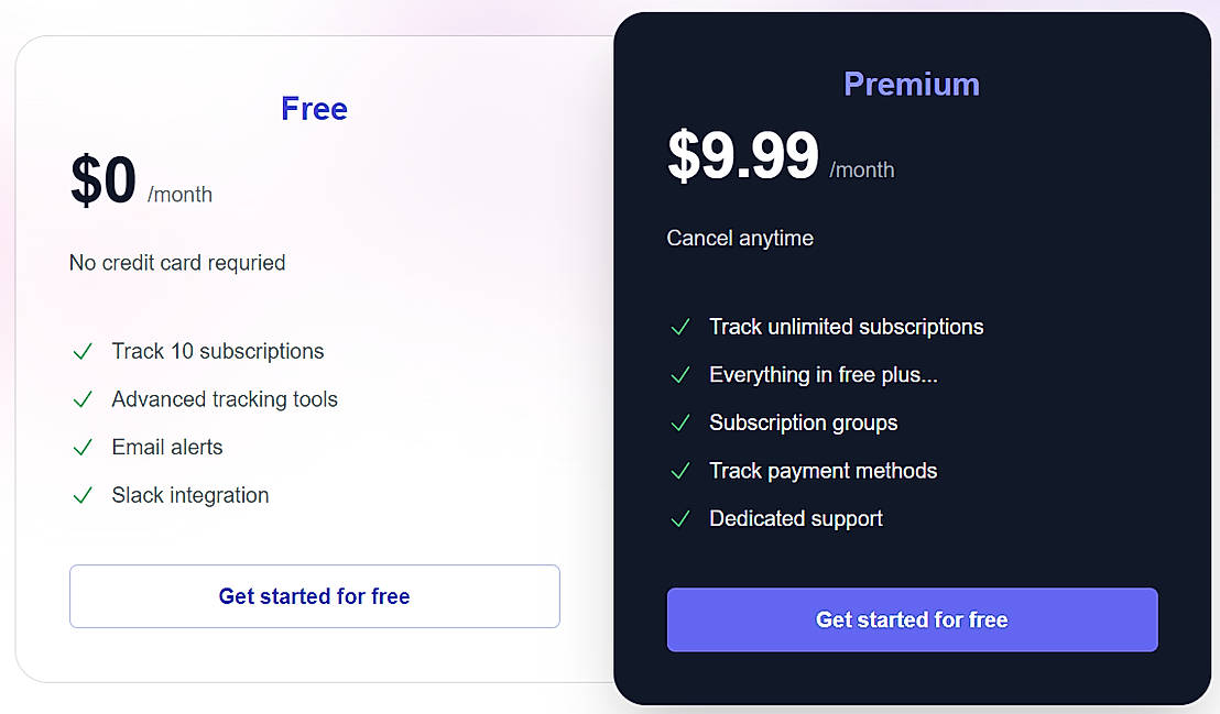 Pricing screenshot