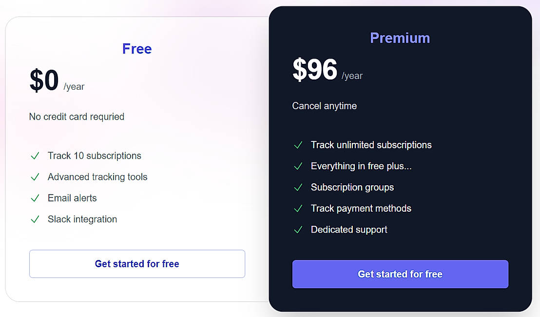 Pricing screenshot