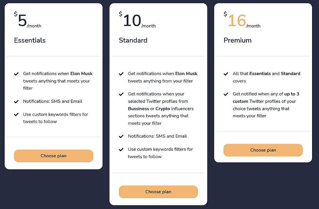 Pricing screenshot