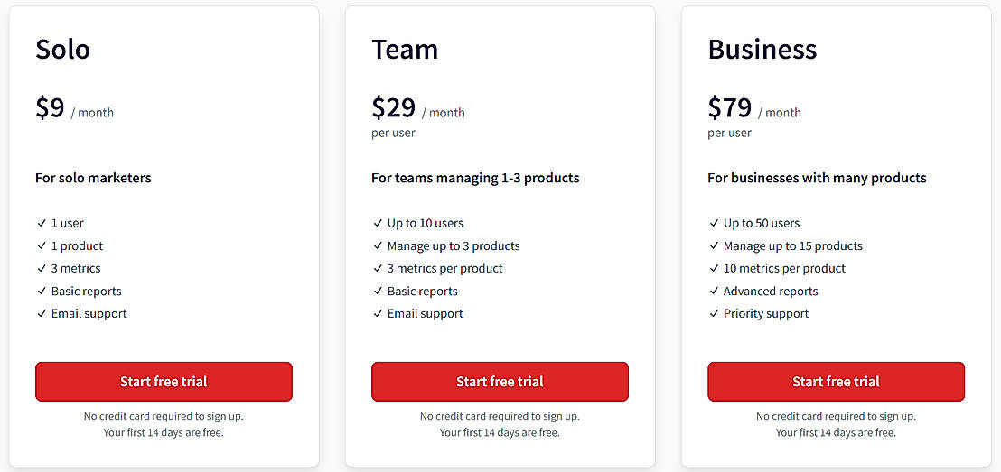 Pricing screenshot