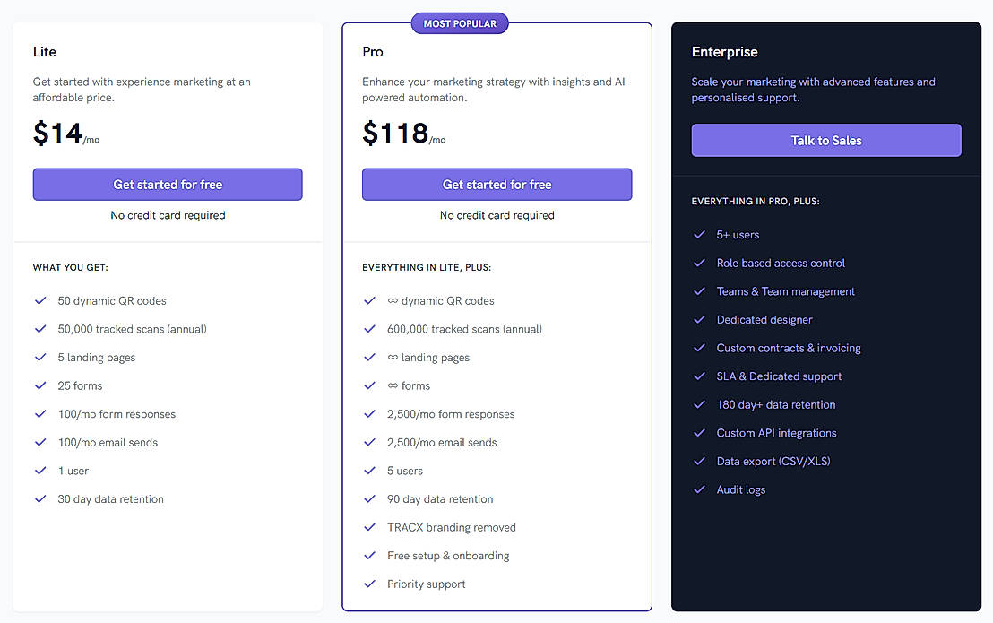 Pricing screenshot