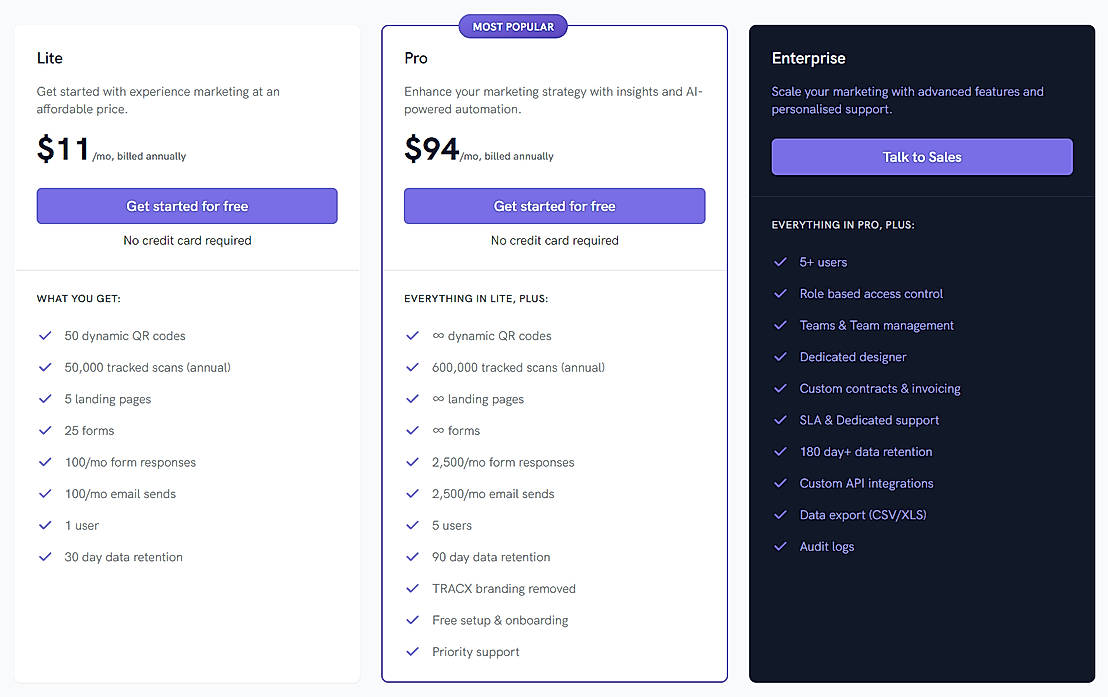 Pricing screenshot