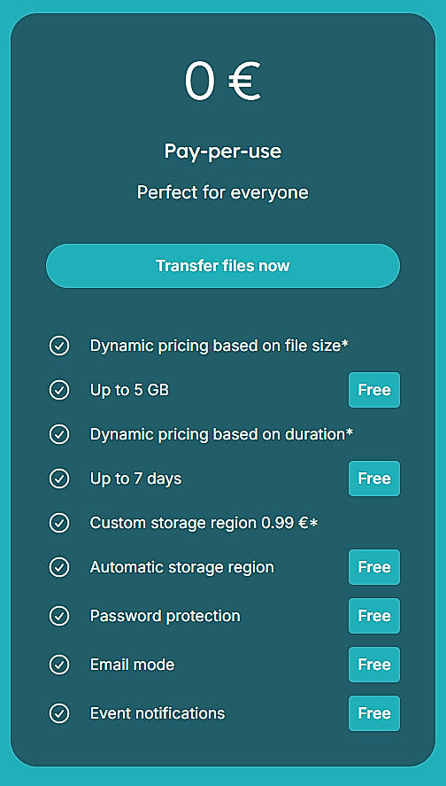 Pricing screenshot