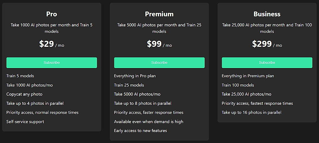 Pricing screenshot
