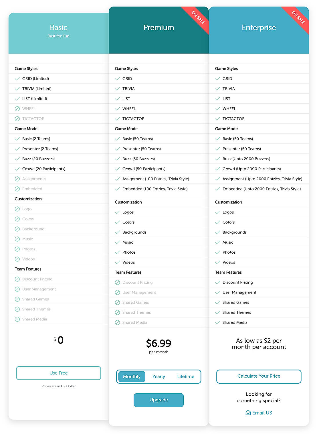 Pricing screenshot