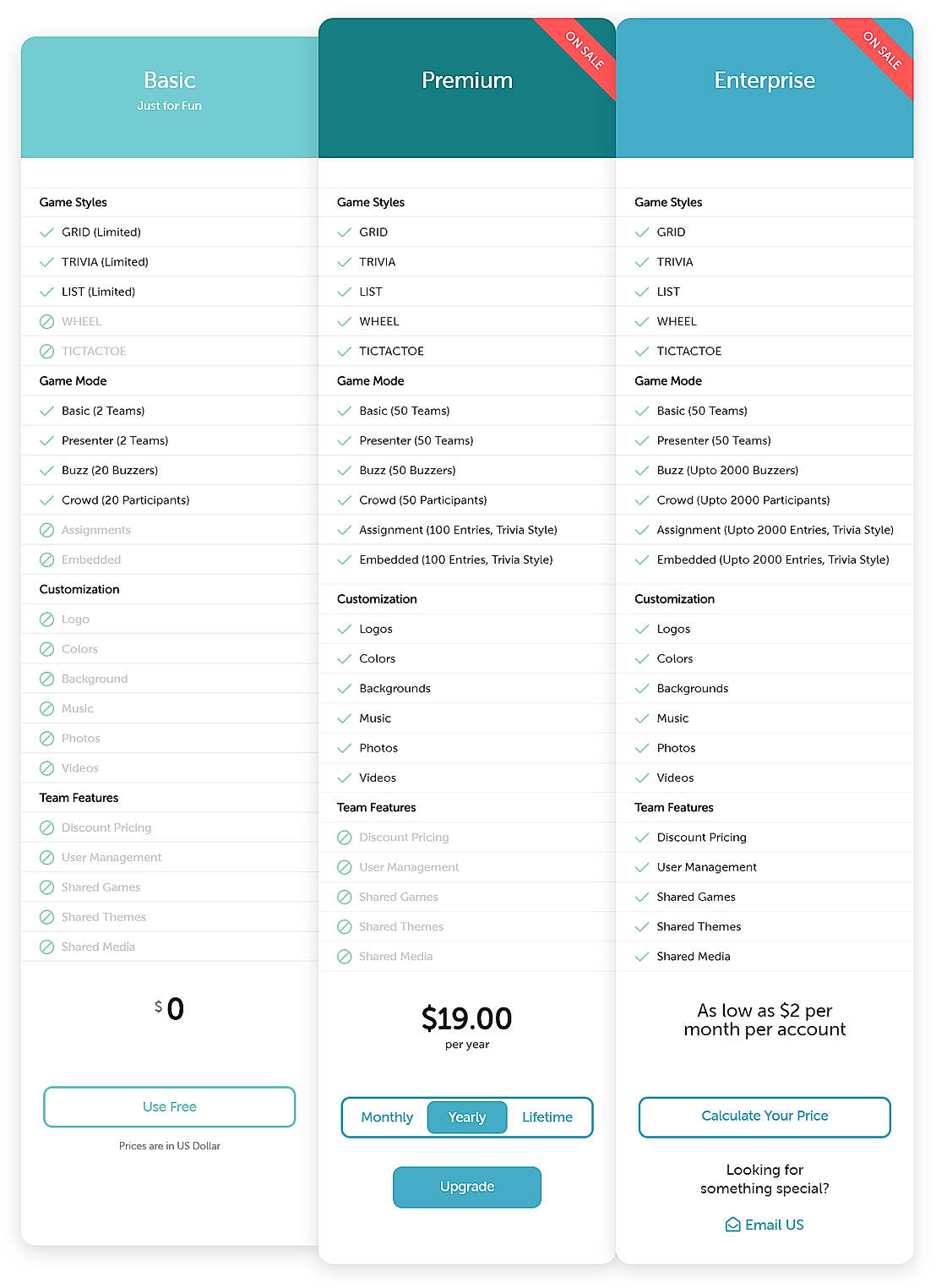 Pricing screenshot