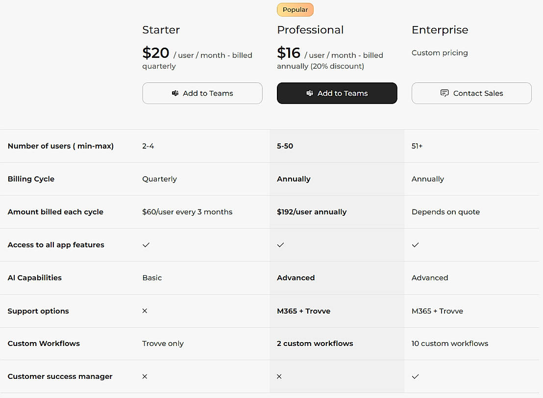 Pricing screenshot