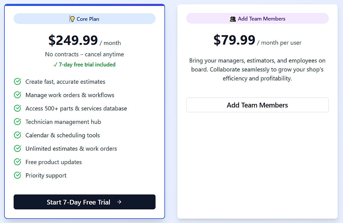 Pricing screenshot
