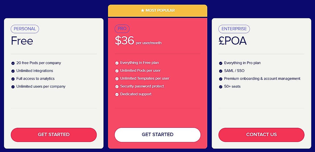 Pricing screenshot