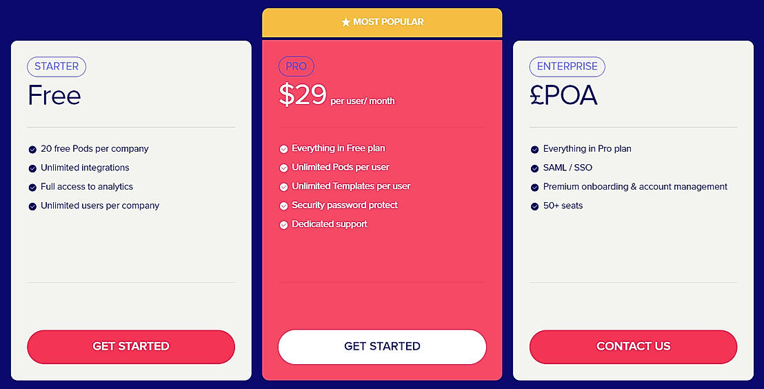 Pricing screenshot