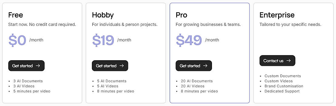 Pricing screenshot