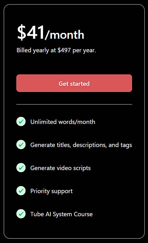 Pricing screenshot