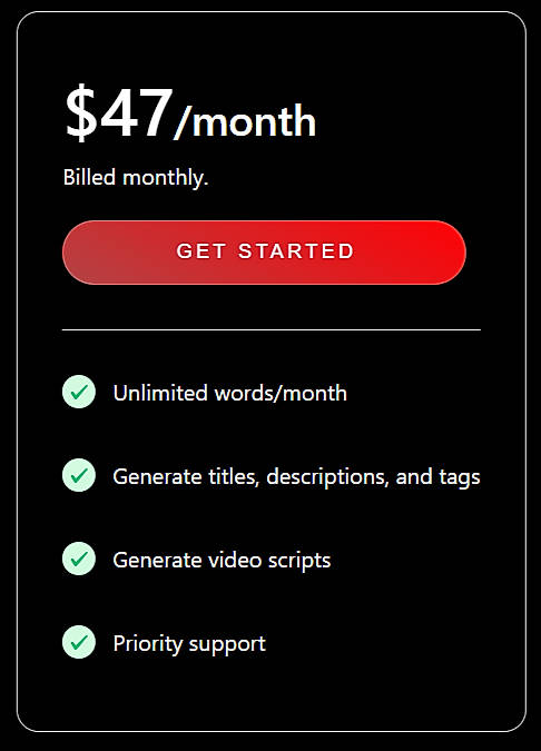 Pricing screenshot
