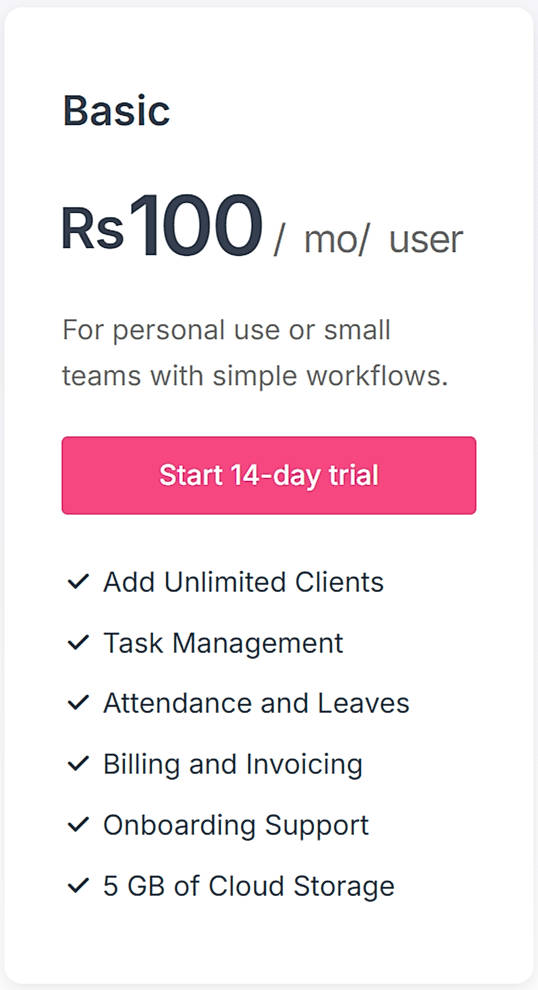 Pricing screenshot