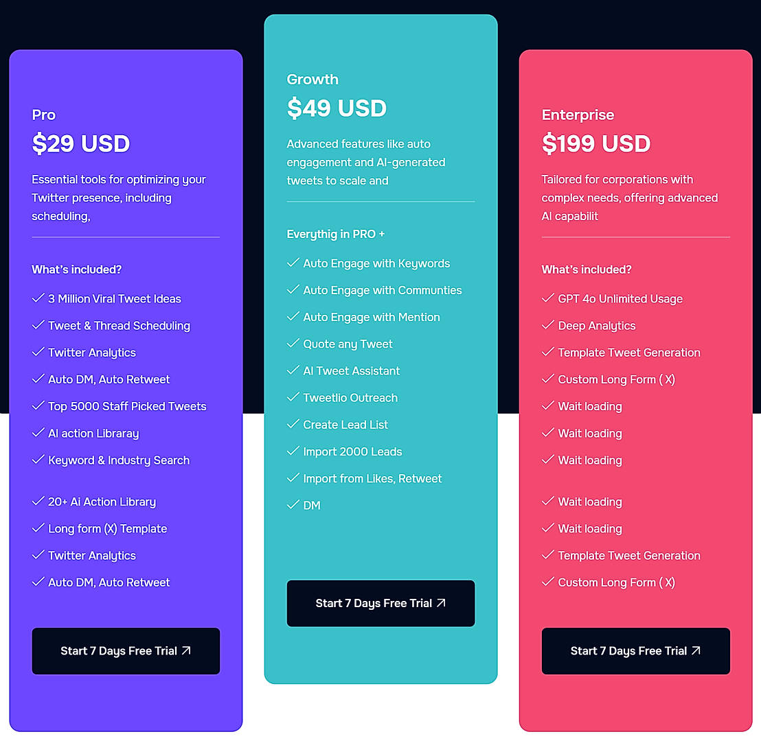 Pricing screenshot