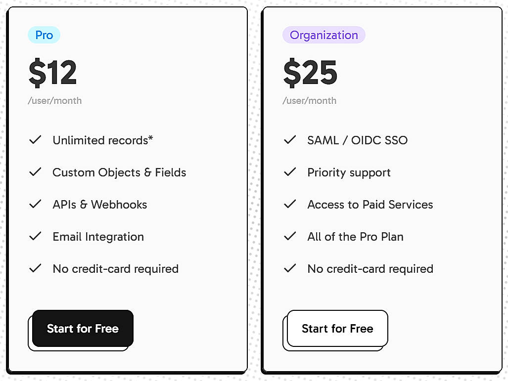 Pricing screenshot