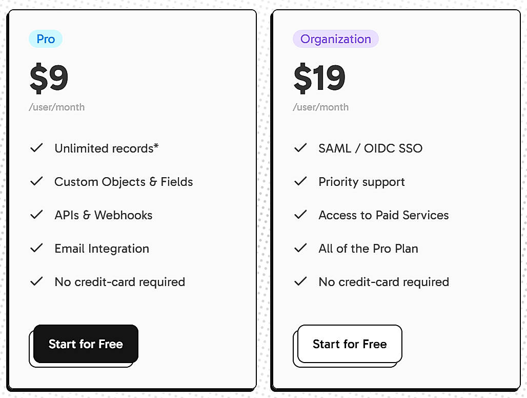 Pricing screenshot