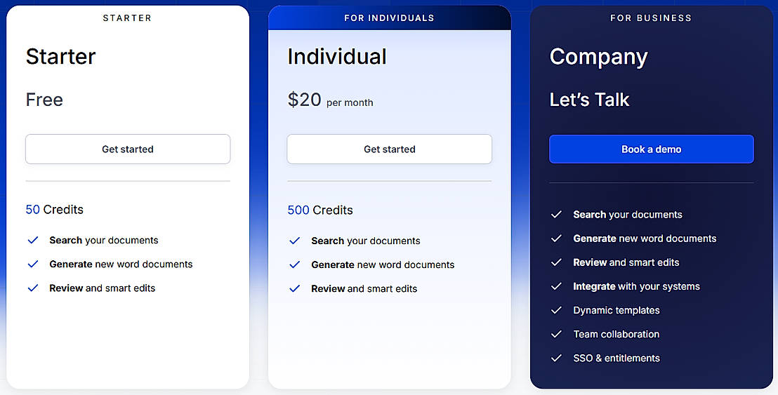 Pricing screenshot