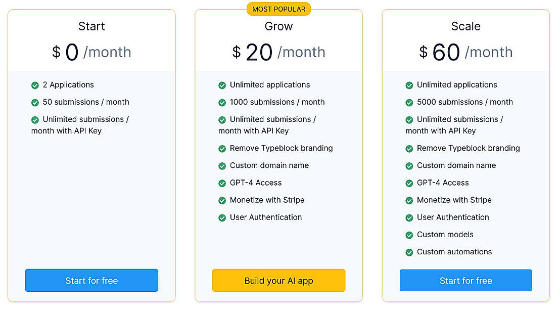 Pricing screenshot