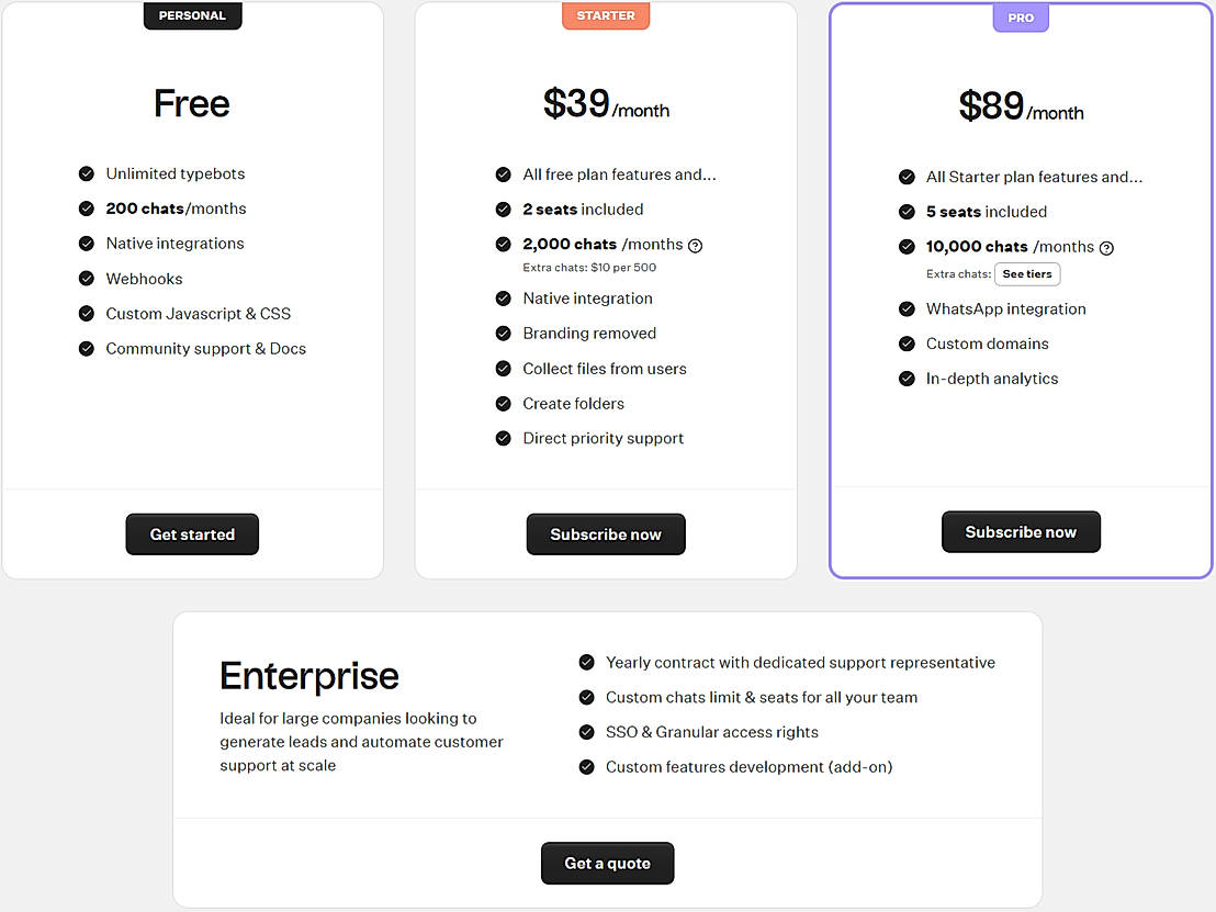 Pricing screenshot