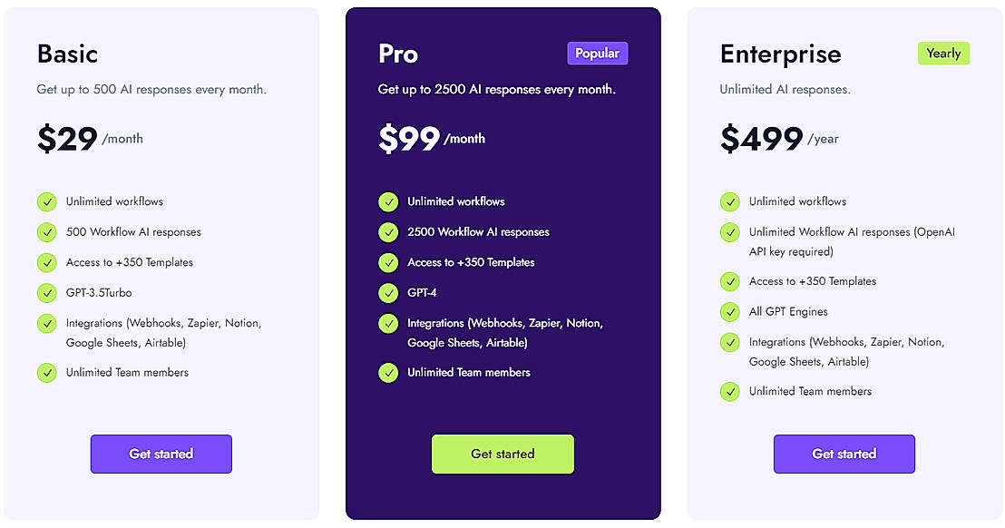 Pricing screenshot