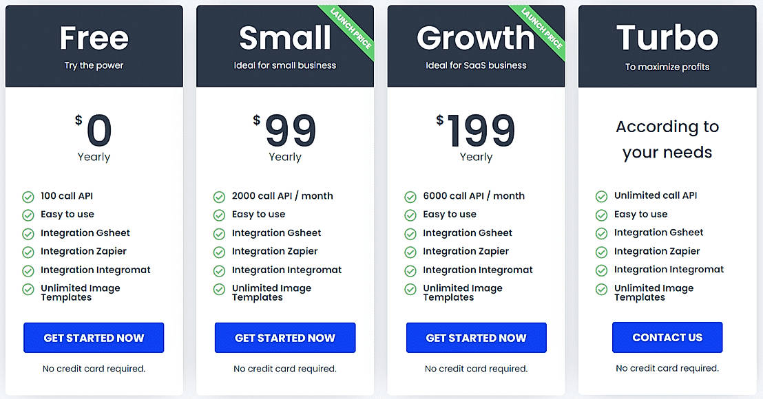 Pricing screenshot