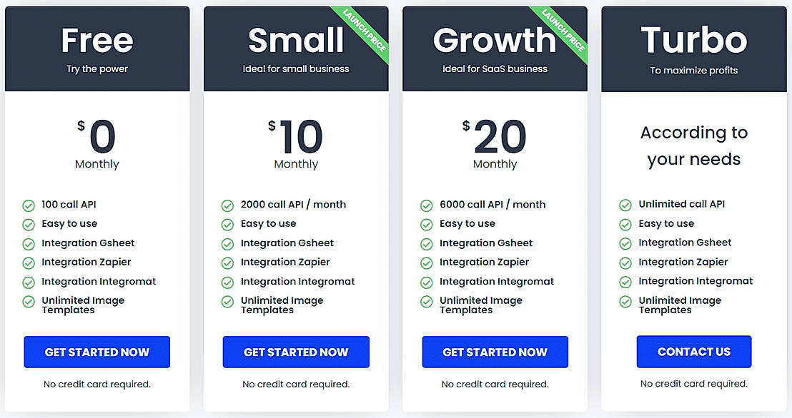 Pricing screenshot